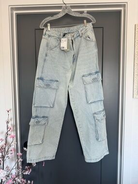 H&M Light Wash Cargo Wide Leg Jeans